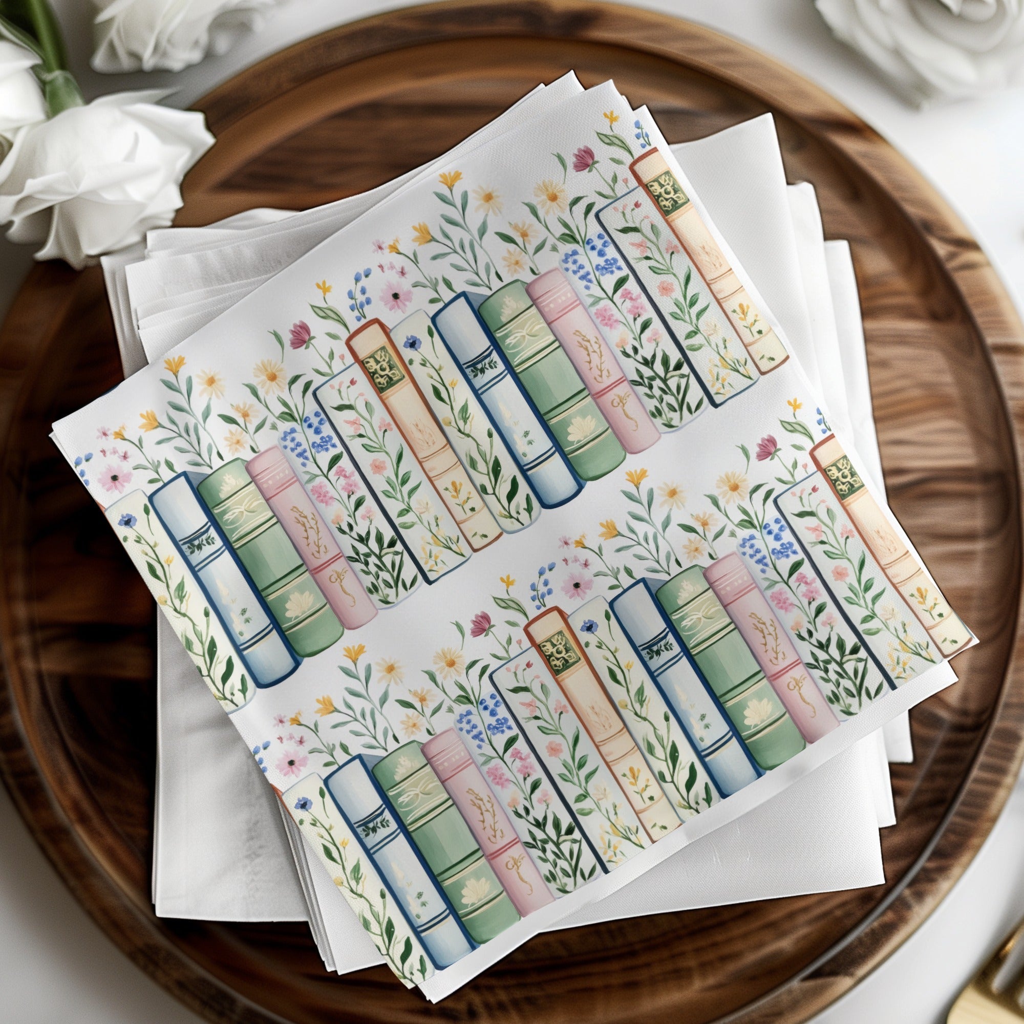 Books and Flowers Digital Repeat Pattern Whimsical Bookshelf Digital - Moore and Mountain