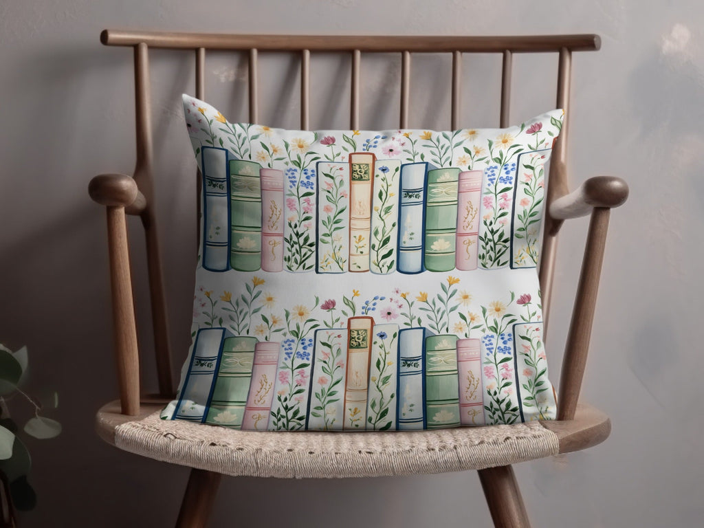 Books and Flowers Digital Repeat Pattern Whimsical Bookshelf Digital - Moore and Mountain