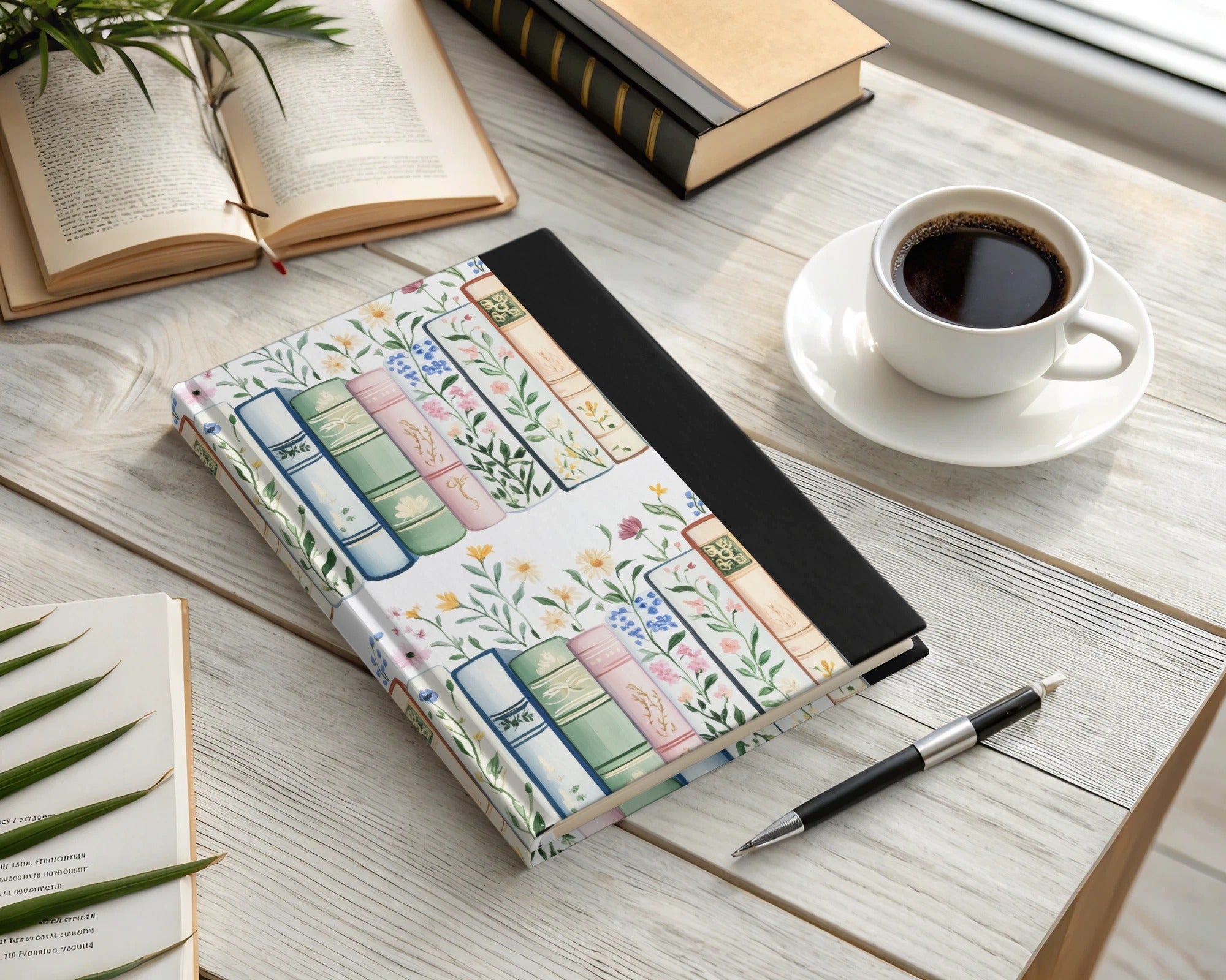 Books and Flowers Digital Repeat Pattern Whimsical Bookshelf Digital - Moore and Mountain