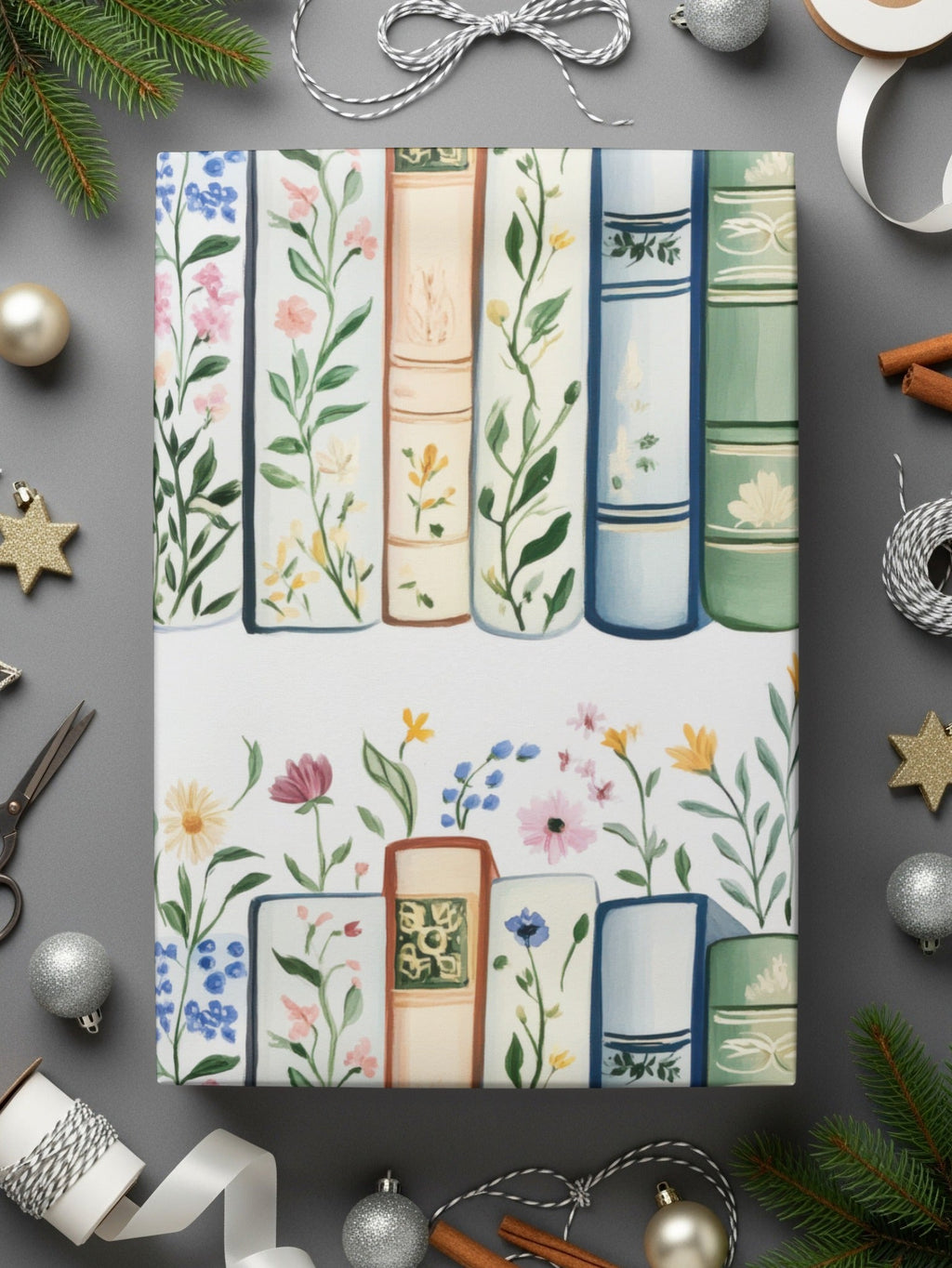 Books and Flowers Digital Repeat Pattern Whimsical Bookshelf Digital - Moore and Mountain