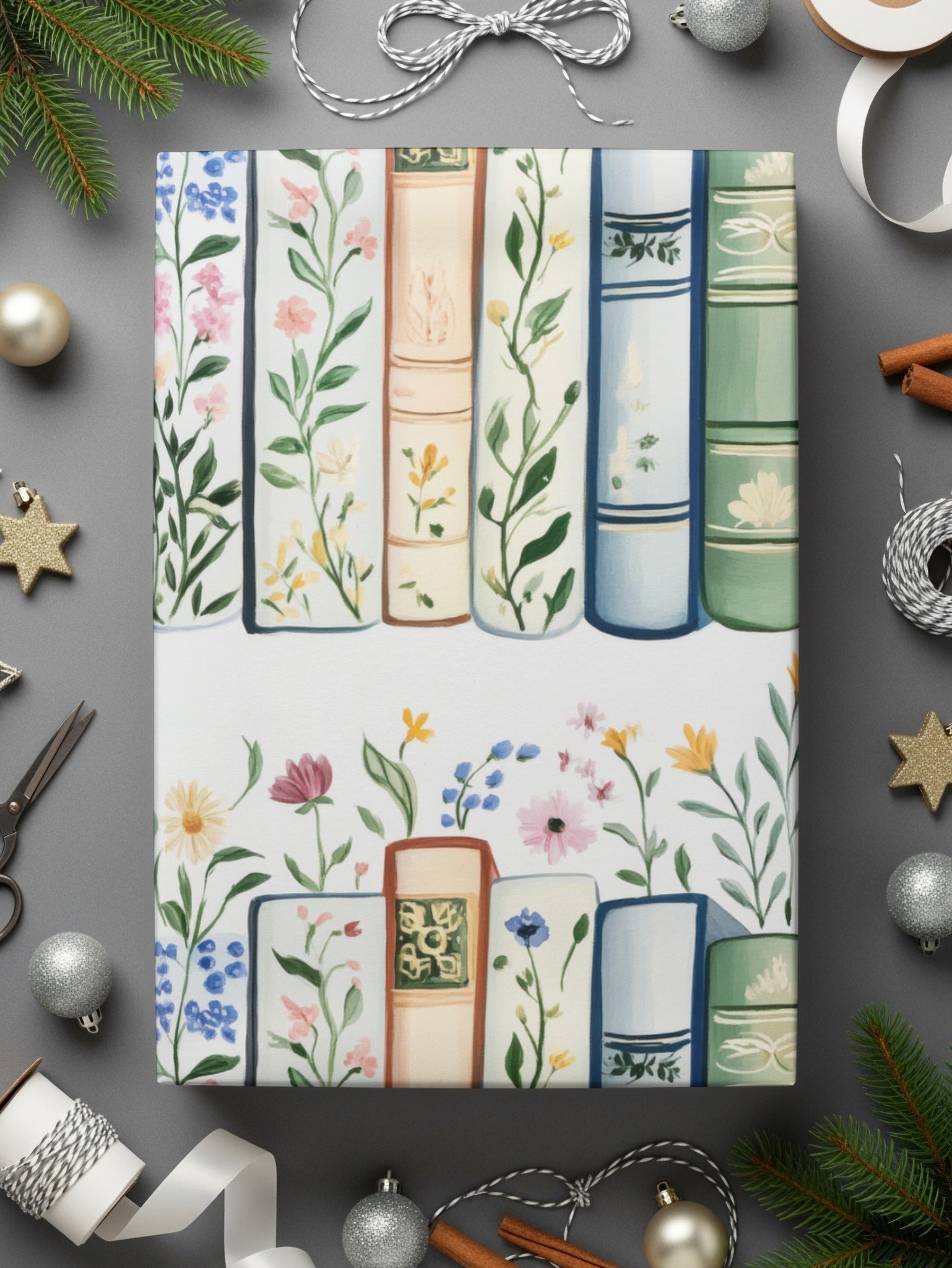 Books and Flowers Digital Repeat Pattern Whimsical Bookshelf Digital - Moore and Mountain