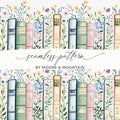 Books and Flowers Digital Repeat Pattern Whimsical Bookshelf Digital - Moore and Mountain