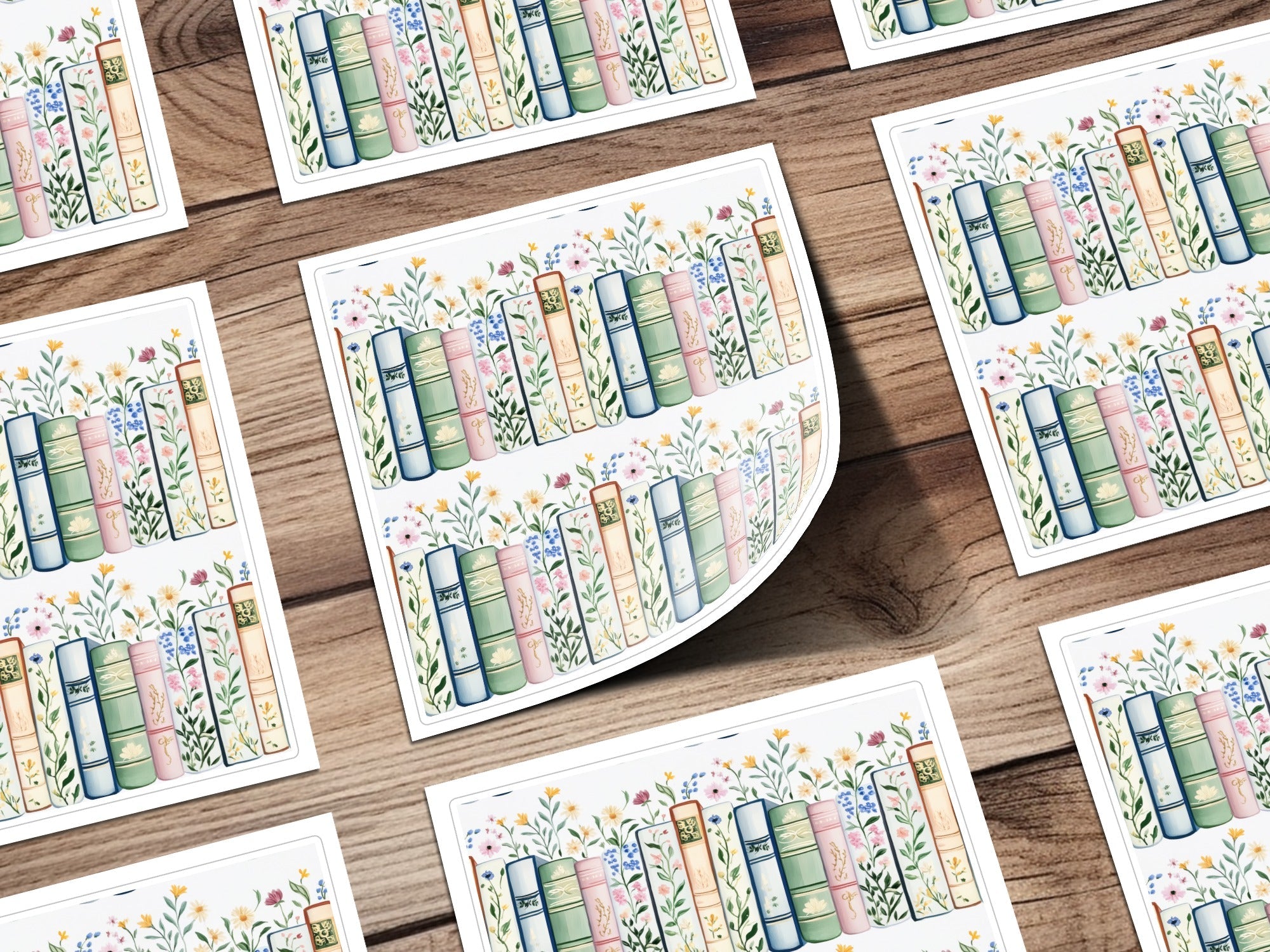 Books and Flowers Digital Repeat Pattern Whimsical Bookshelf Digital - Moore and Mountain