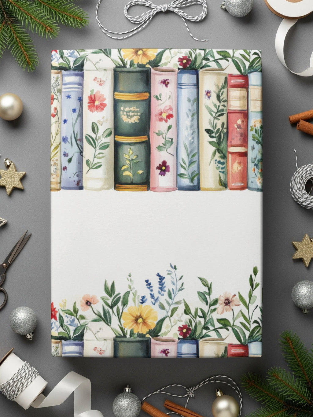 Books and Flowers Seamless Pattern Botanical Library Digital - Moore and Mountain