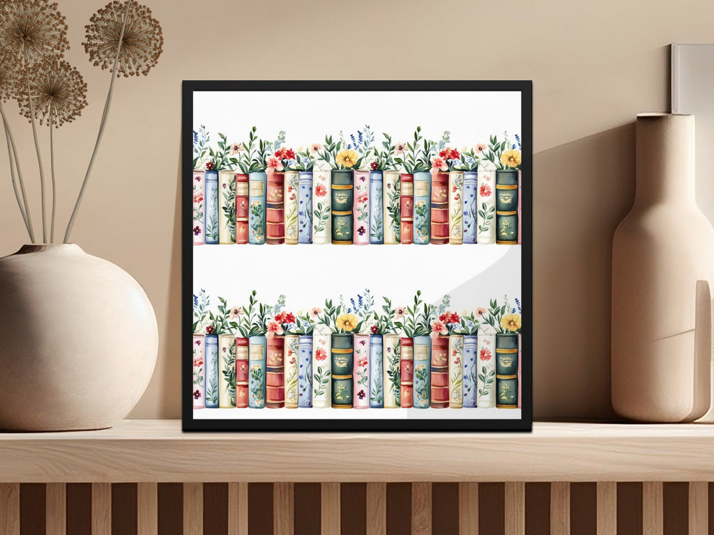 Books and Flowers Seamless Pattern Botanical Library Digital - Moore and Mountain