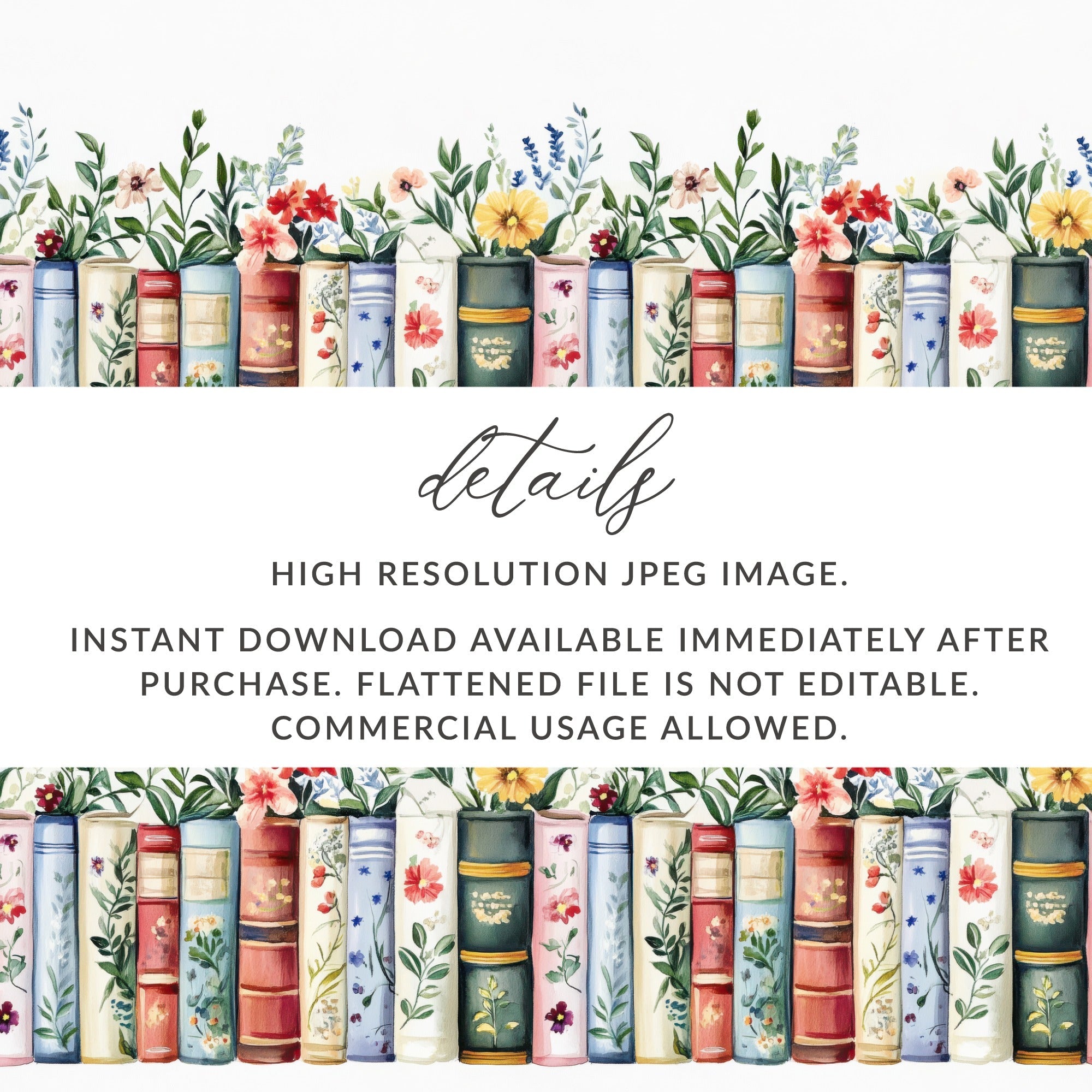 Books and Flowers Seamless Pattern Botanical Library Digital - Moore and Mountain