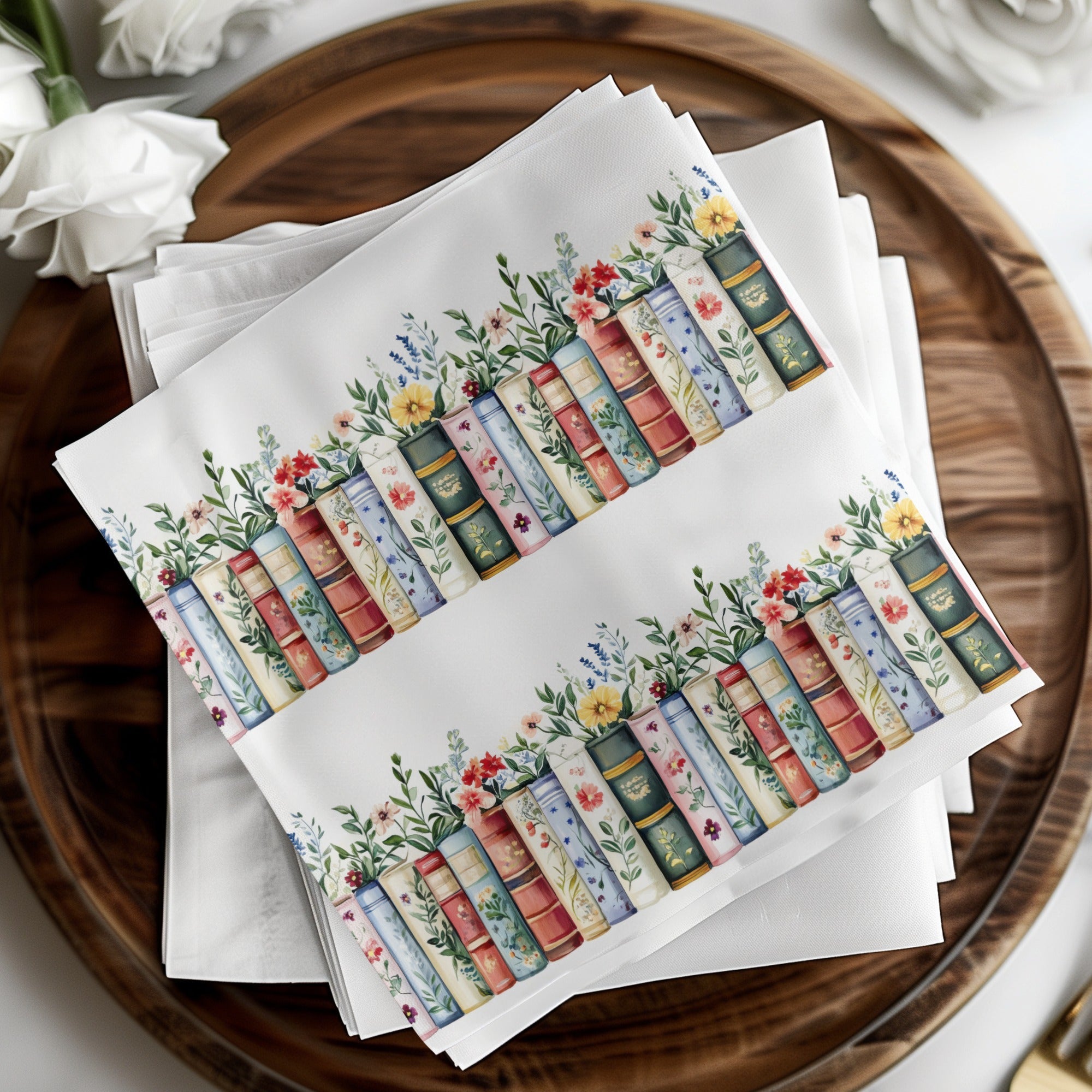 Books and Flowers Seamless Pattern Botanical Library Digital - Moore and Mountain
