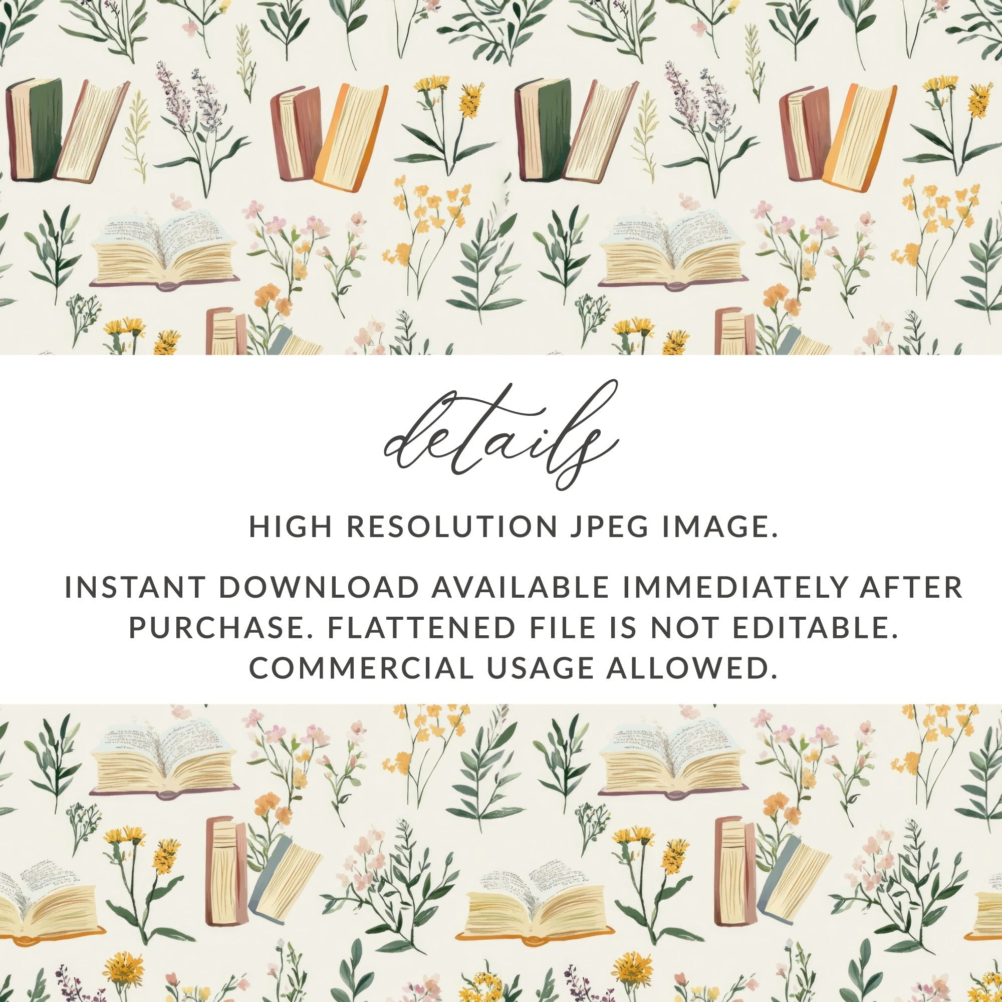 Books and Flowers Seamless Pattern, Digital Paper, Botanical Design, Reading Nook Decor, Fabric Design, Floral Book Lover Gift, Digital - Moore and Mountain