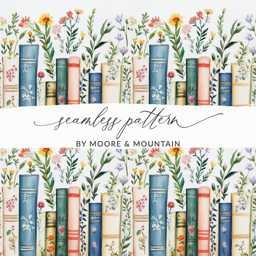 Books Flowers and Plants Watercolor Style Art Digital - Moore and Mountain