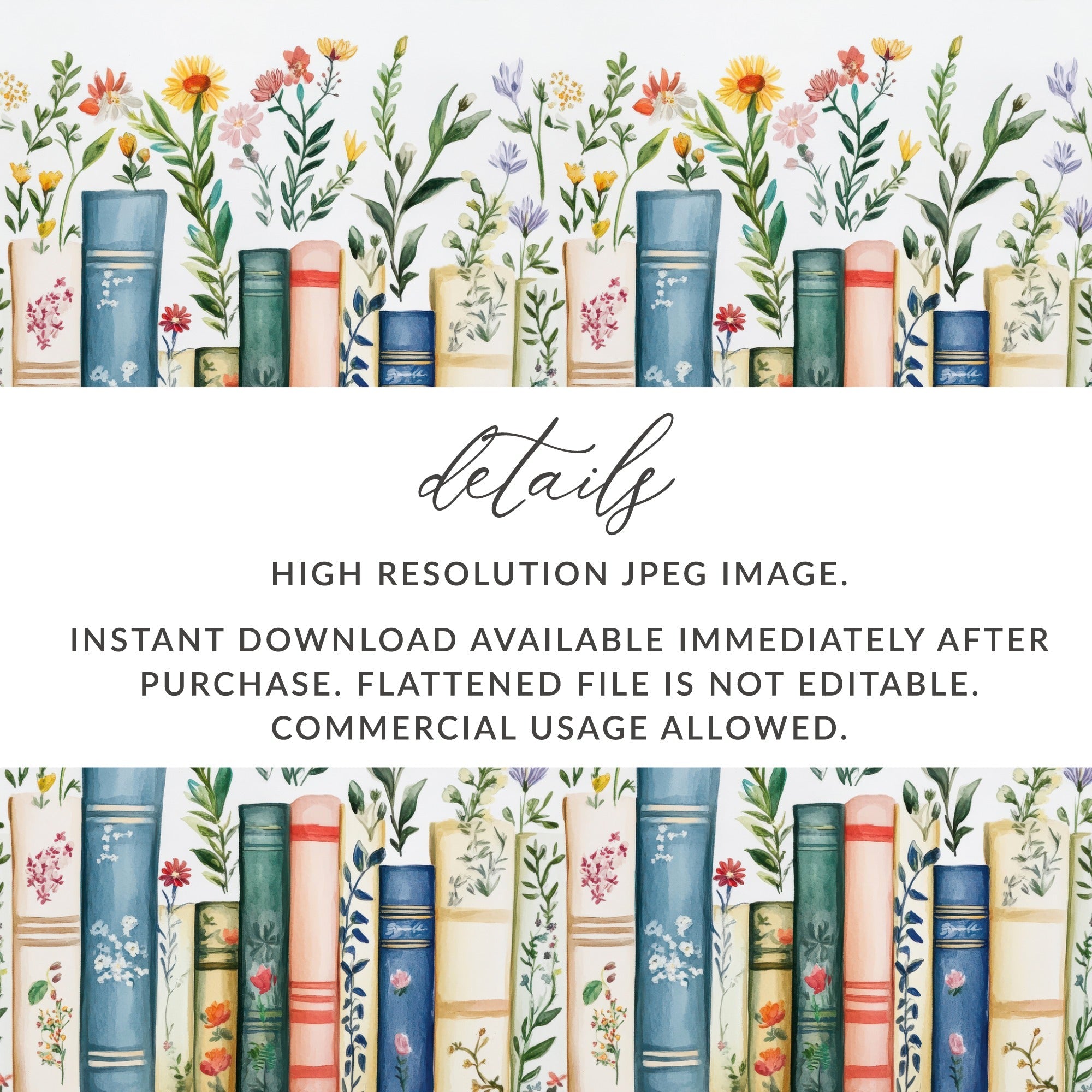 Books Flowers and Plants Watercolor Style Art Digital - Moore and Mountain