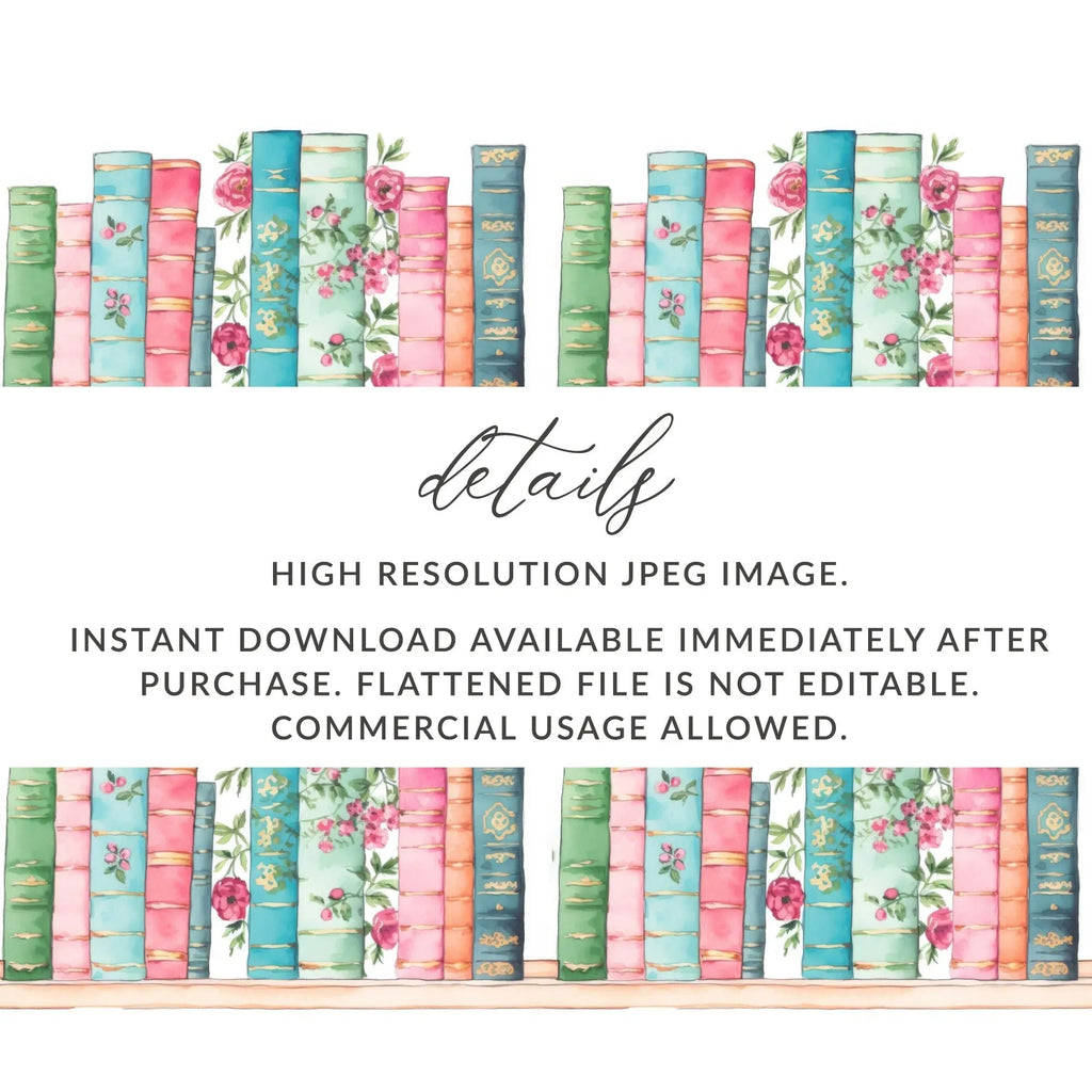 Bookshelf Digital Paper, Floral Book Digital Download, Seamless Book Pattern, Library Decor Digital, Scrapbook Paper, Book Lover Gift - Moore and Mountain