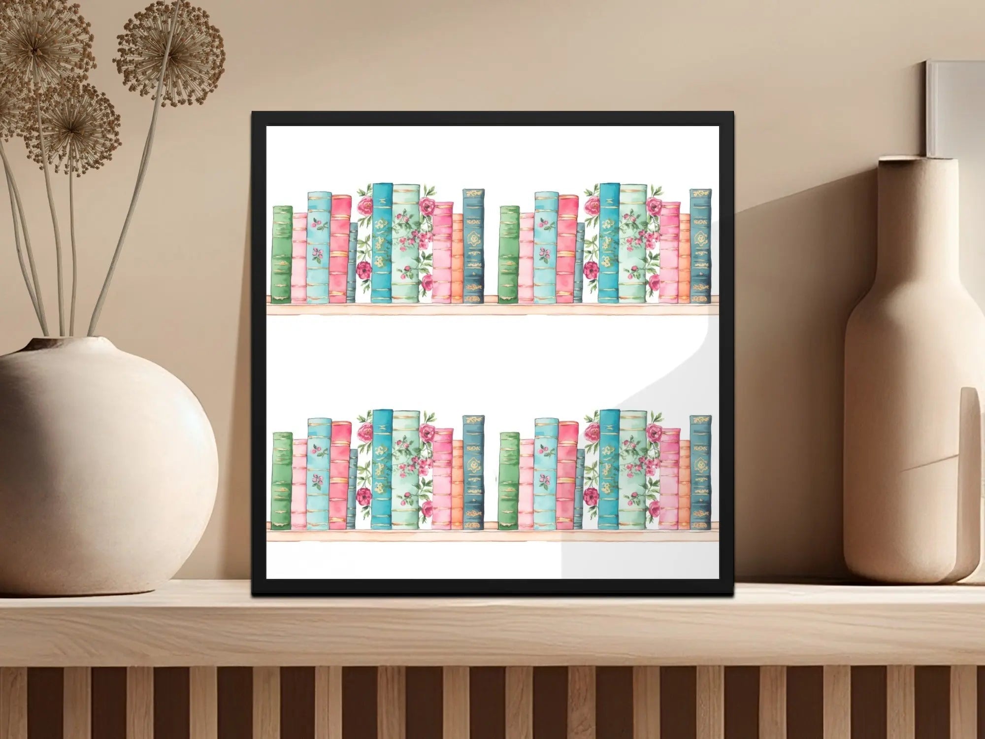 Bookshelf Digital Paper, Floral Book Digital Download, Seamless Book Pattern, Library Decor Digital, Scrapbook Paper, Book Lover Gift - Moore and Mountain