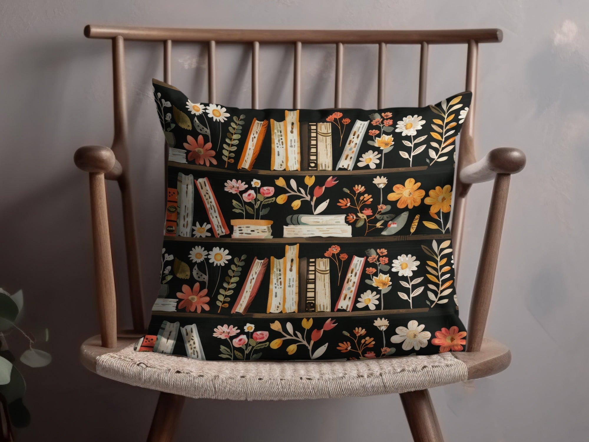 Bookshelf Floral Digital Paper, Seamless Pattern Design, Flower Bookcase Print, Repeat Pattern, Digital Background, Scrapbook Paper - Moore and Mountain