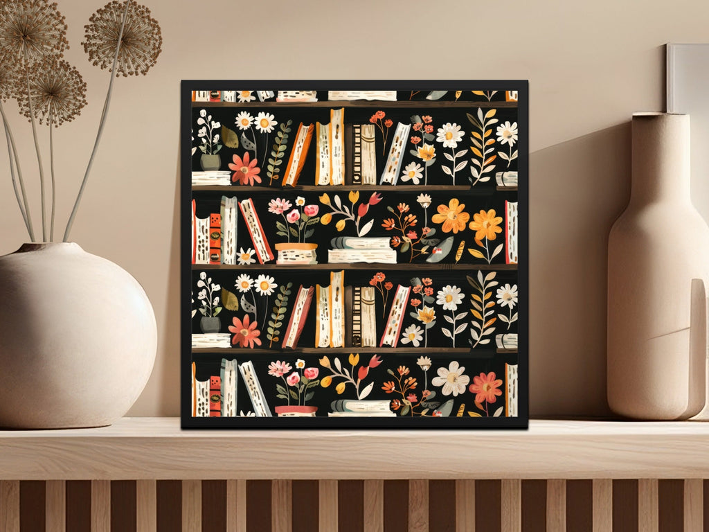 Bookshelf Floral Digital Paper, Seamless Pattern Design, Flower Bookcase Print, Repeat Pattern, Digital Background, Scrapbook Paper - Moore and Mountain