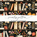 Bookshelf Floral Digital Paper, Seamless Pattern Design, Flower Bookcase Print, Repeat Pattern, Digital Background, Scrapbook Paper - Moore and Mountain