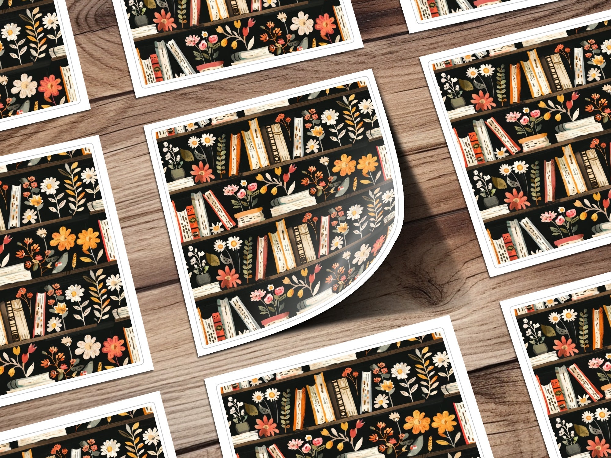 Bookshelf Floral Digital Paper, Seamless Pattern Design, Flower Bookcase Print, Repeat Pattern, Digital Background, Scrapbook Paper - Moore and Mountain