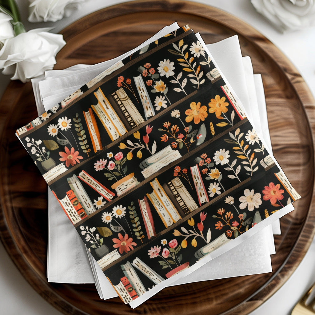 Bookshelf Floral Digital Paper, Seamless Pattern Design, Flower Bookcase Print, Repeat Pattern, Digital Background, Scrapbook Paper - Moore and Mountain