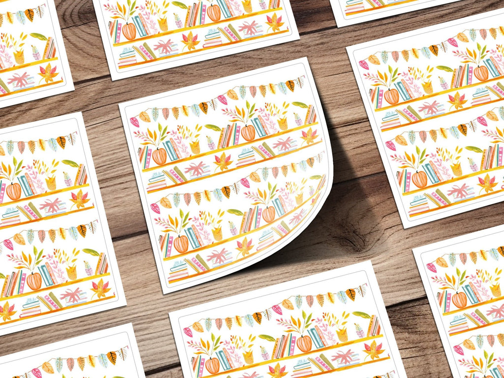 Bookshelf Seamless Pattern, Fall Digital Paper, Watercolor Books, Autumn Leaves, Reading Lover, Scrapbook Paper, Planner Printable - Moore and Mountain