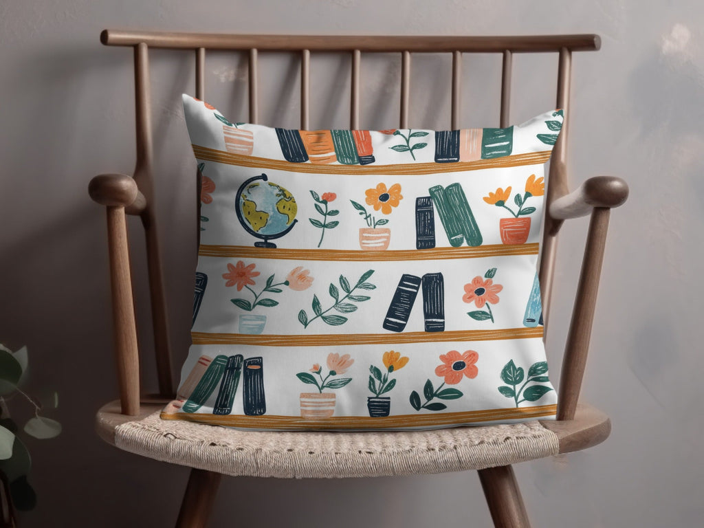 Bookshelf Seamless Pattern, Globe Floral Digital Paper, Reading Teacher Clipart, Cute Background, Scrapbook Paper, Repeat Pattern - Moore and Mountain