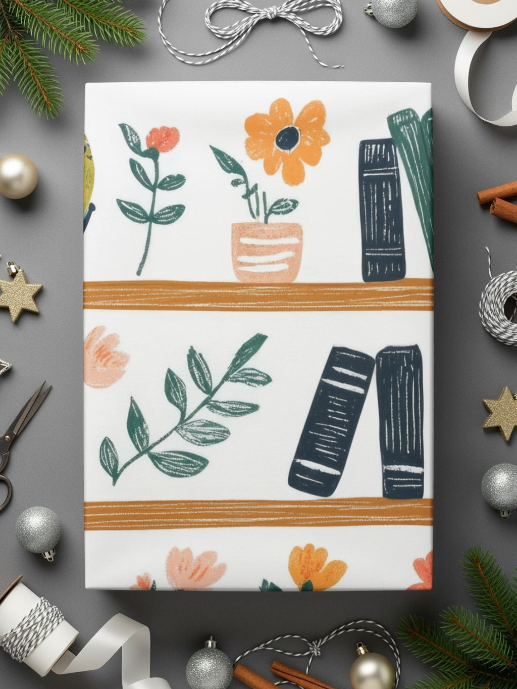 Bookshelf Seamless Pattern, Globe Floral Digital Paper, Reading Teacher Clipart, Cute Background, Scrapbook Paper, Repeat Pattern - Moore and Mountain