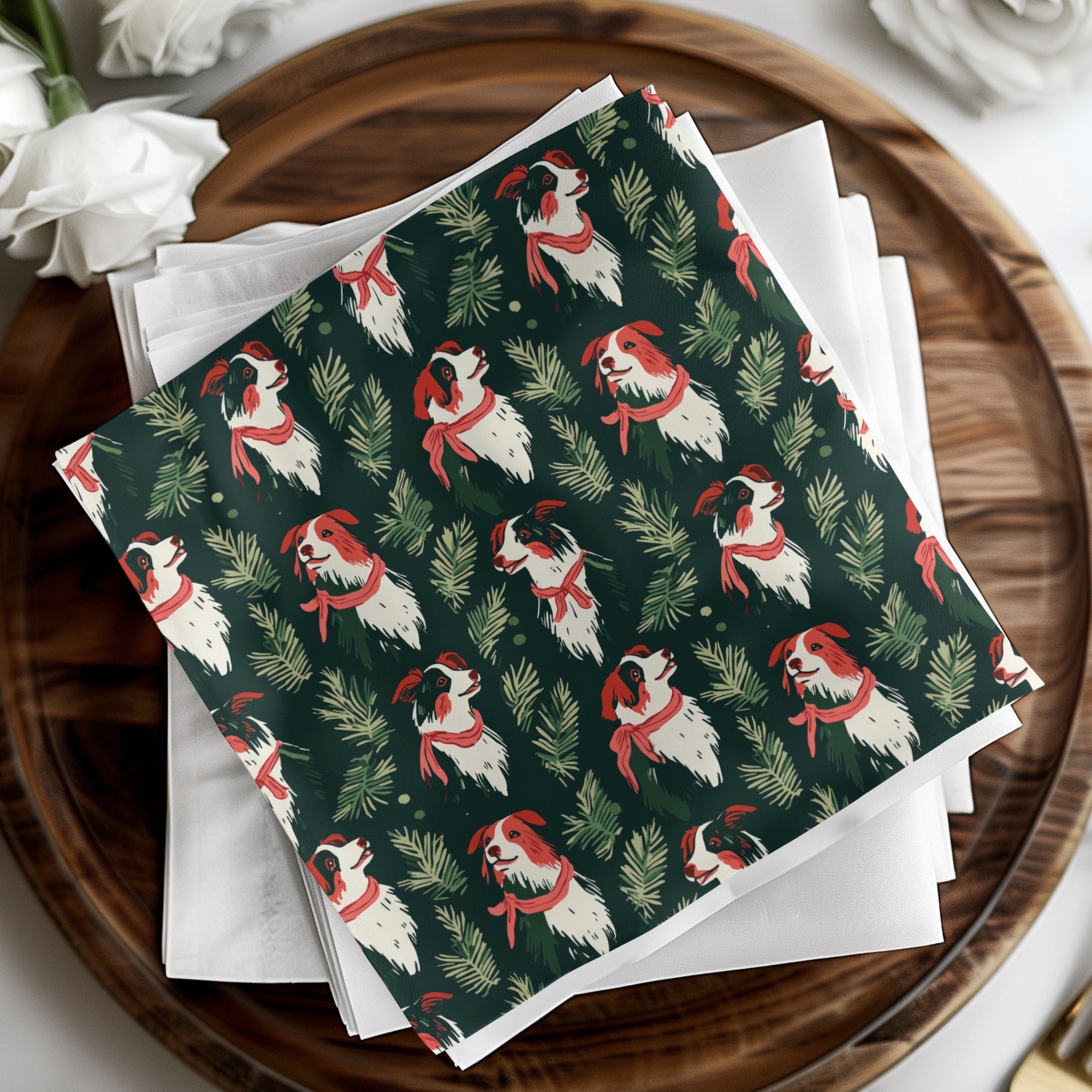 Border Collie Christmas Digital Paper, Dog Seamless Pattern, Holiday Digital Download, Pet Lover Gift, Winter Greenery Pattern - Moore and Mountain