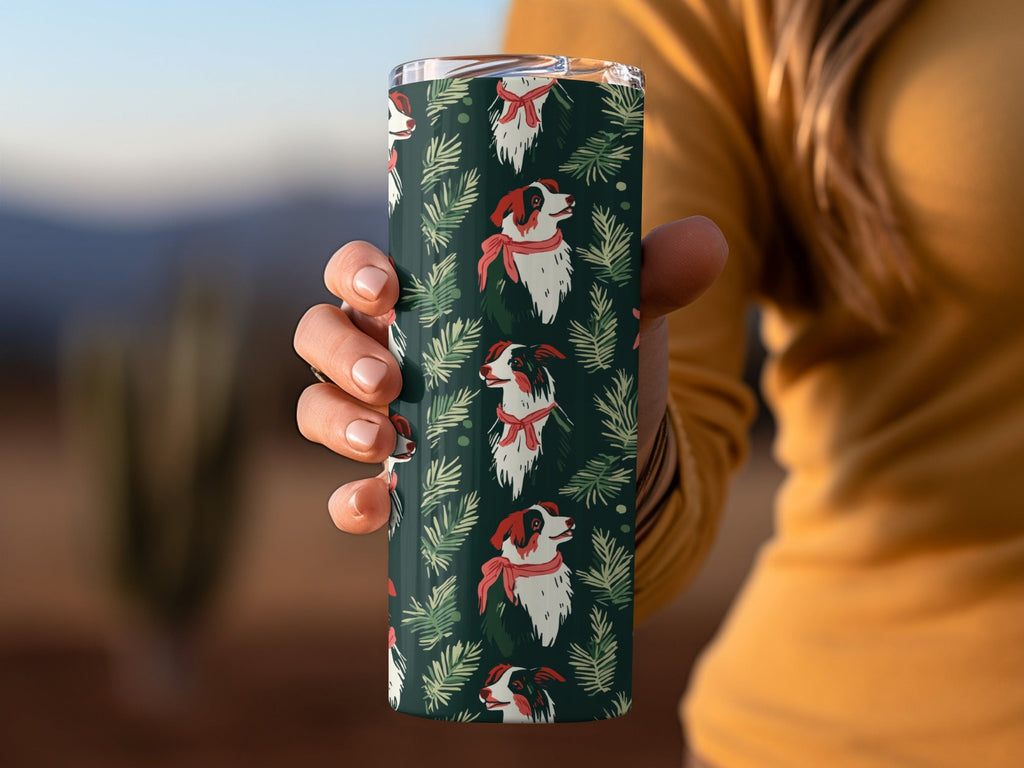 Border Collie Christmas Digital Paper, Dog Seamless Pattern, Holiday Digital Download, Pet Lover Gift, Winter Greenery Pattern - Moore and Mountain