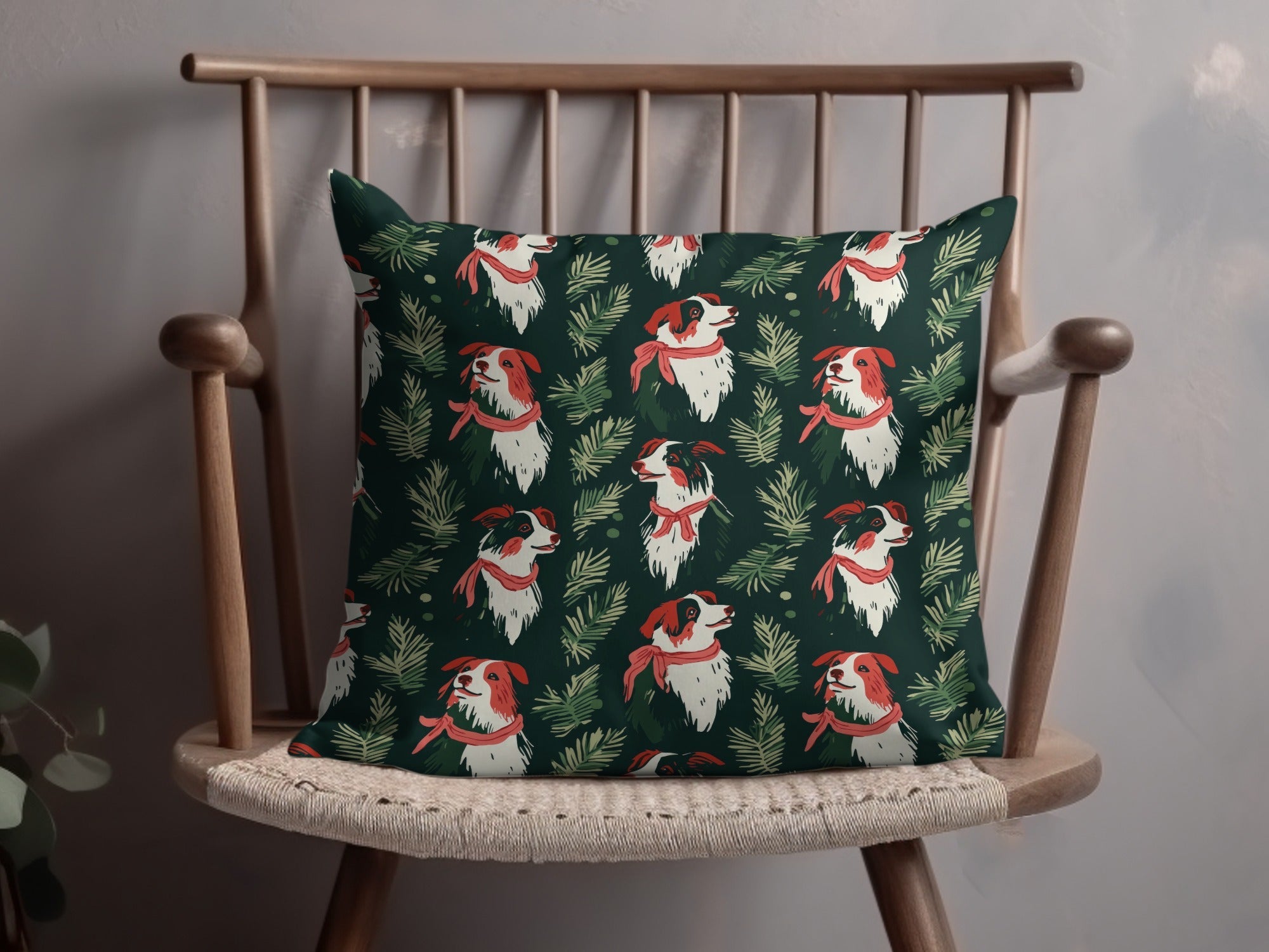 Border Collie Christmas Digital Paper, Dog Seamless Pattern, Holiday Digital Download, Pet Lover Gift, Winter Greenery Pattern - Moore and Mountain