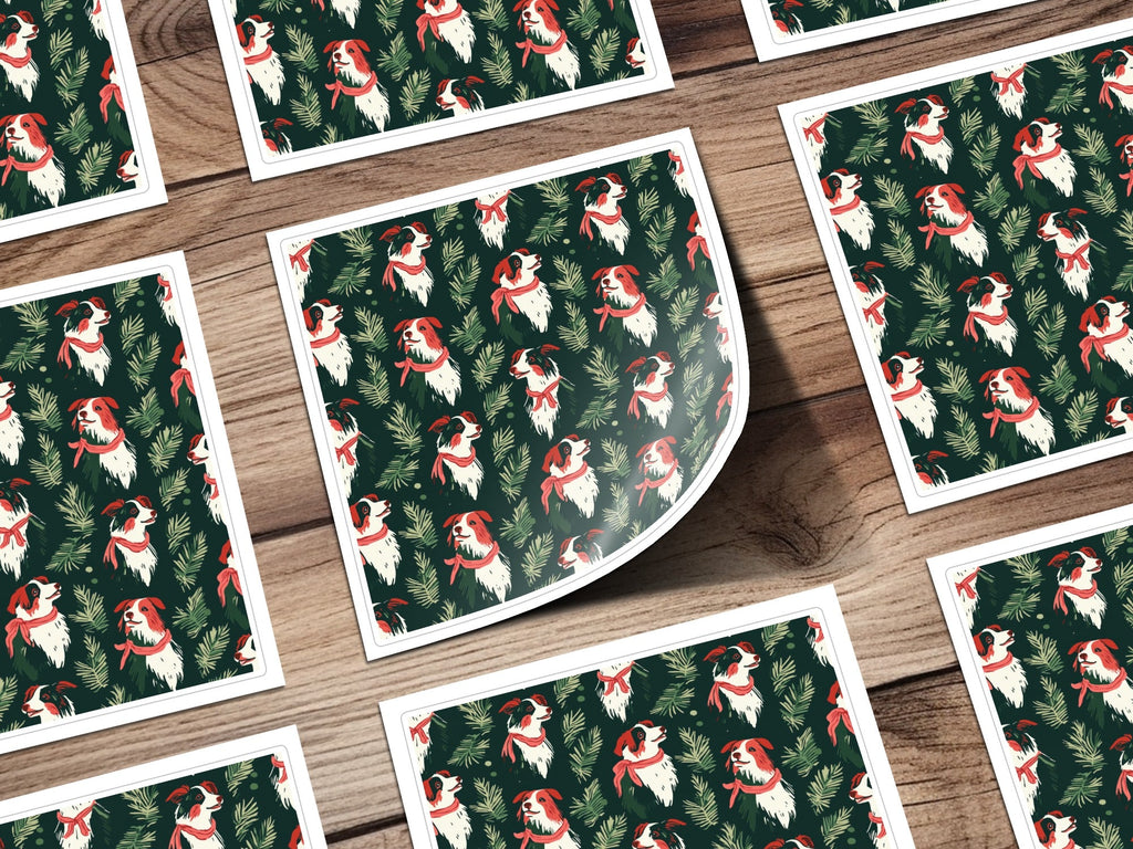 Border Collie Christmas Digital Paper, Dog Seamless Pattern, Holiday Digital Download, Pet Lover Gift, Winter Greenery Pattern - Moore and Mountain