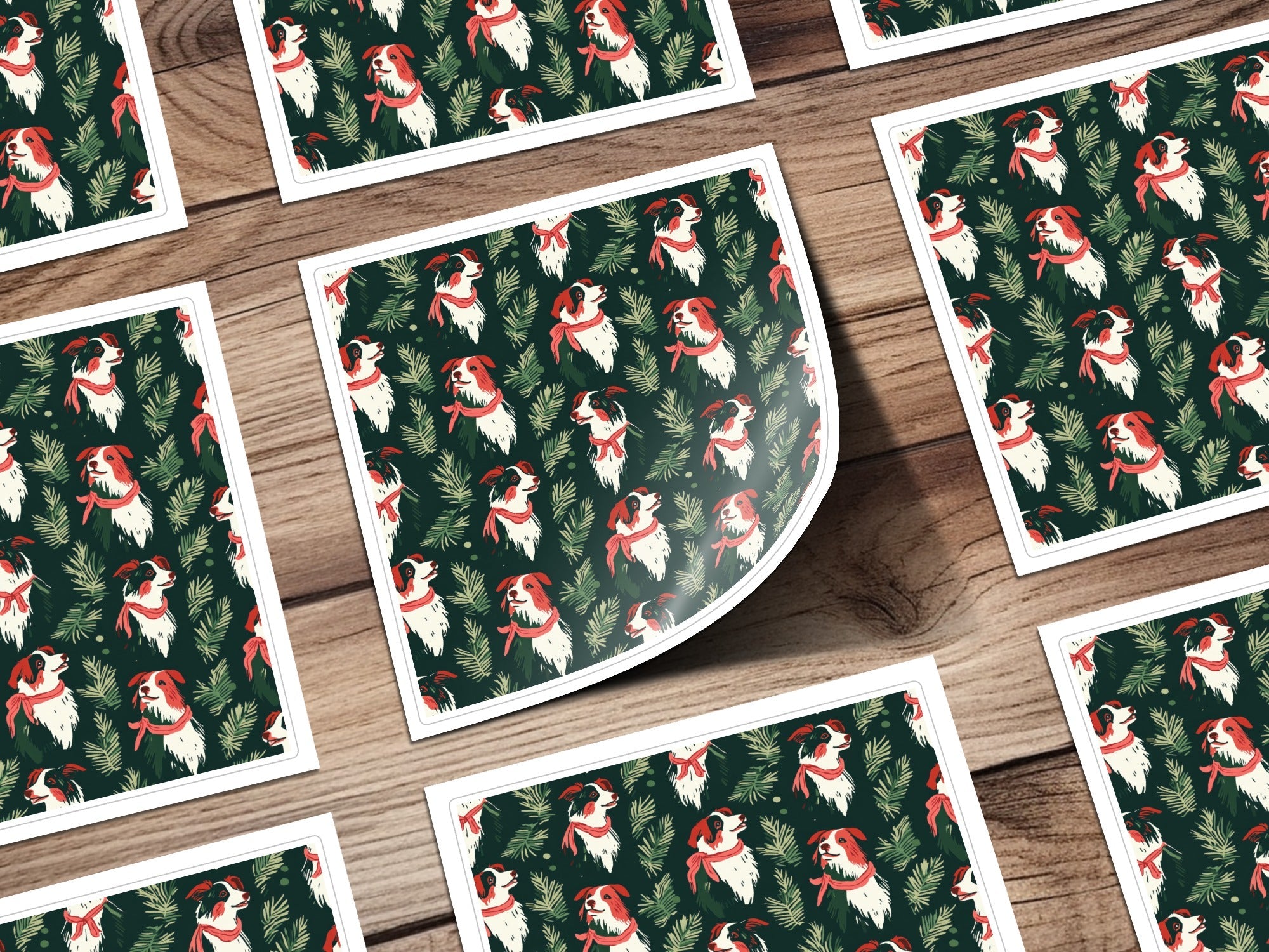 Border Collie Christmas Digital Paper, Dog Seamless Pattern, Holiday Digital Download, Pet Lover Gift, Winter Greenery Pattern - Moore and Mountain