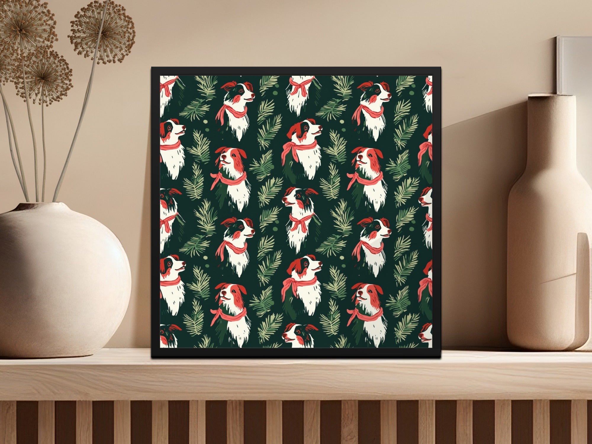 Border Collie Christmas Digital Paper, Dog Seamless Pattern, Holiday Digital Download, Pet Lover Gift, Winter Greenery Pattern - Moore and Mountain