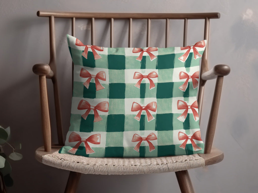 Bows and Gingham Digital Paper, Seamless Pattern, Christmas Digital Paper, Commercial Use, Holiday Scrapbook Paper, Pastel Pink Bow Digital - Moore and Mountain