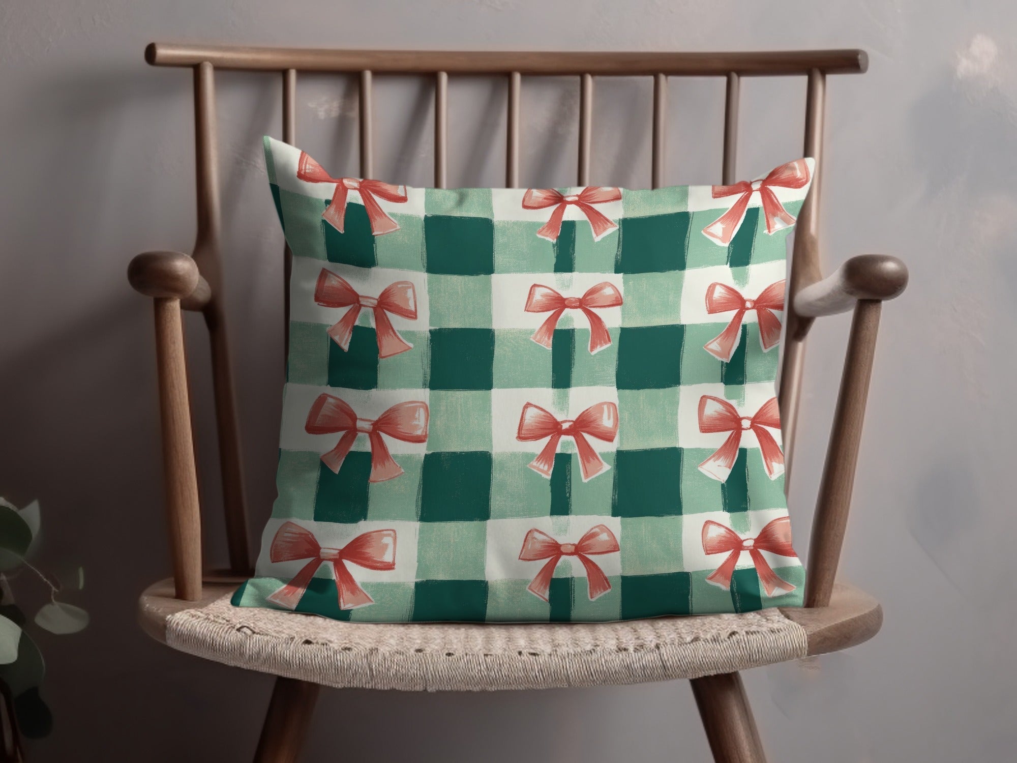 Bows and Gingham Digital Paper, Seamless Pattern, Christmas Digital Paper, Commercial Use, Holiday Scrapbook Paper, Pastel Pink Bow Digital - Moore and Mountain