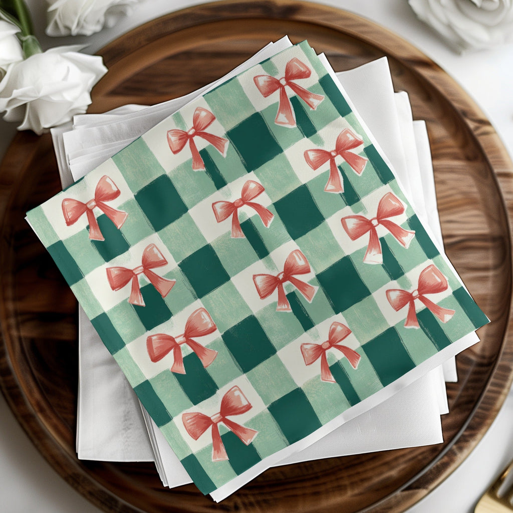 Bows and Gingham Digital Paper, Seamless Pattern, Christmas Digital Paper, Commercial Use, Holiday Scrapbook Paper, Pastel Pink Bow Digital - Moore and Mountain