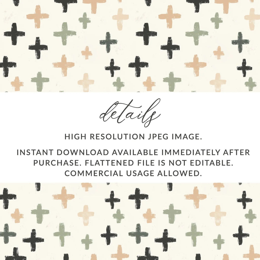 Brush Stroke Crosses Digital Paper, Seamless Neutral Cross Pattern, Geometric Digital Print, Modern Digital Texture, Boho Crosses Image - Moore and Mountain