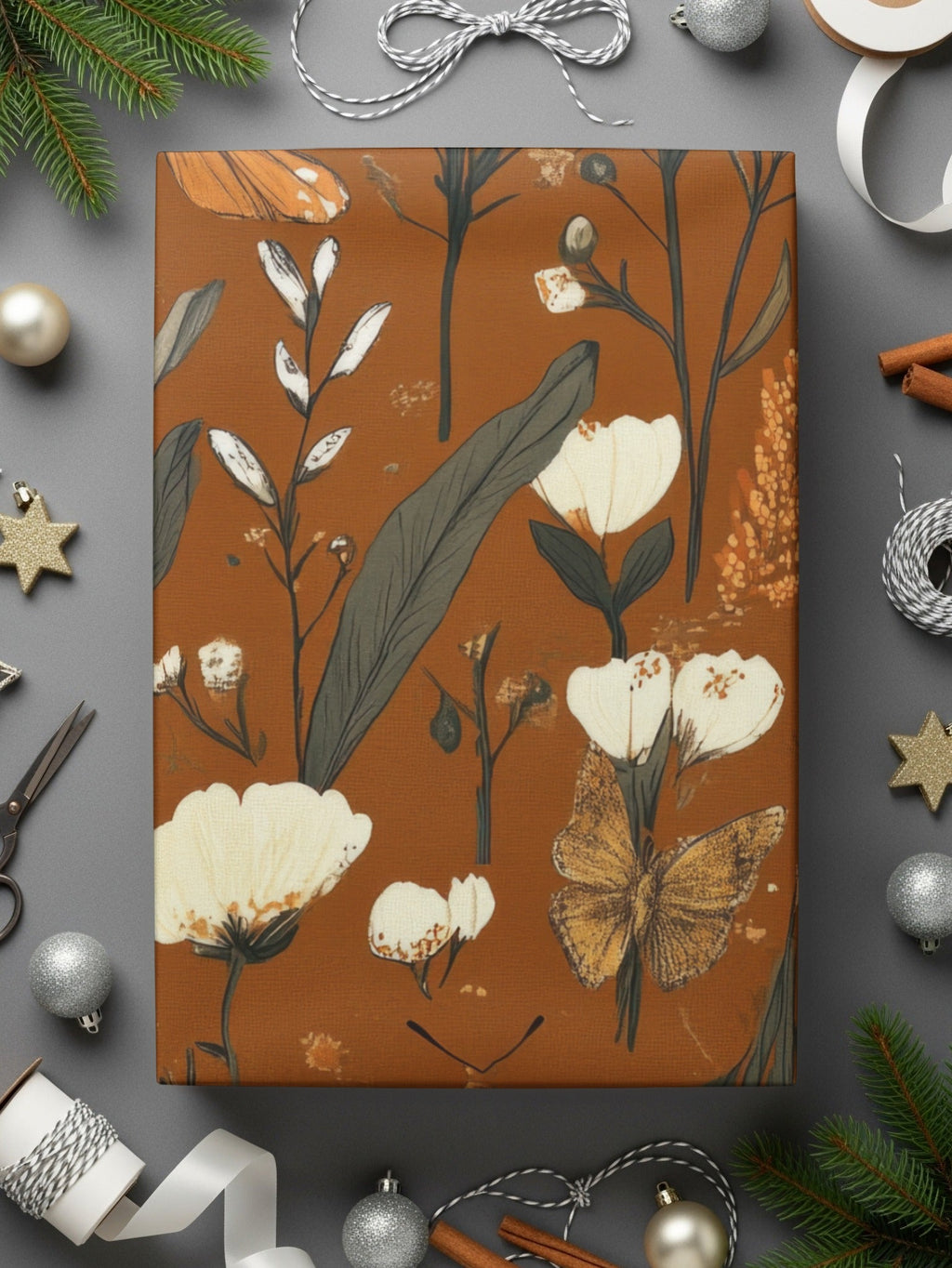 Butterfly Digital Paper, Floral Seamless Pattern, Nature Fabric Design, Botanical Scrapbook Paper, Rust Background, JPEG Digital Files - Moore and Mountain