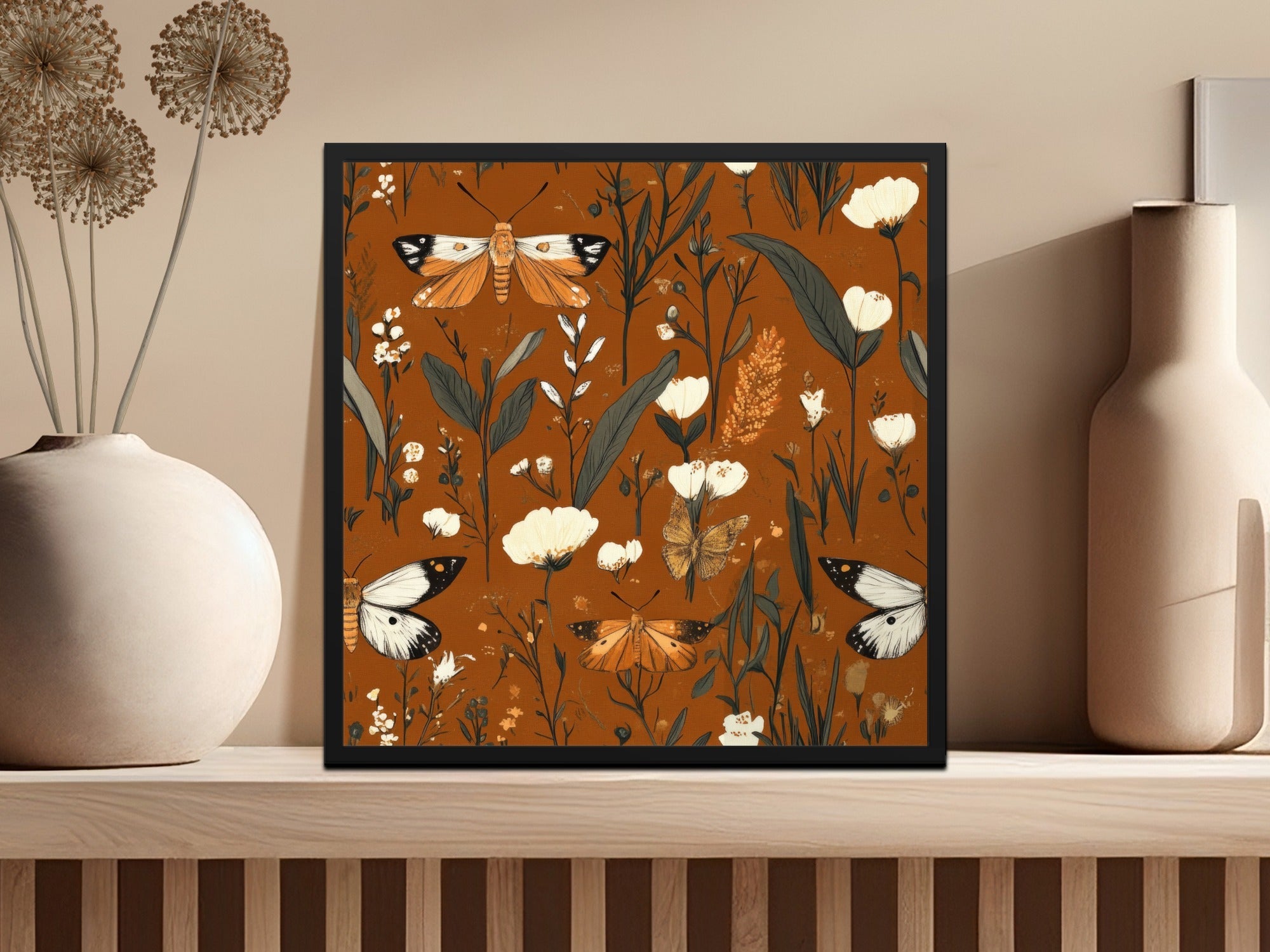 Butterfly Digital Paper, Floral Seamless Pattern, Nature Fabric Design, Botanical Scrapbook Paper, Rust Background, JPEG Digital Files - Moore and Mountain