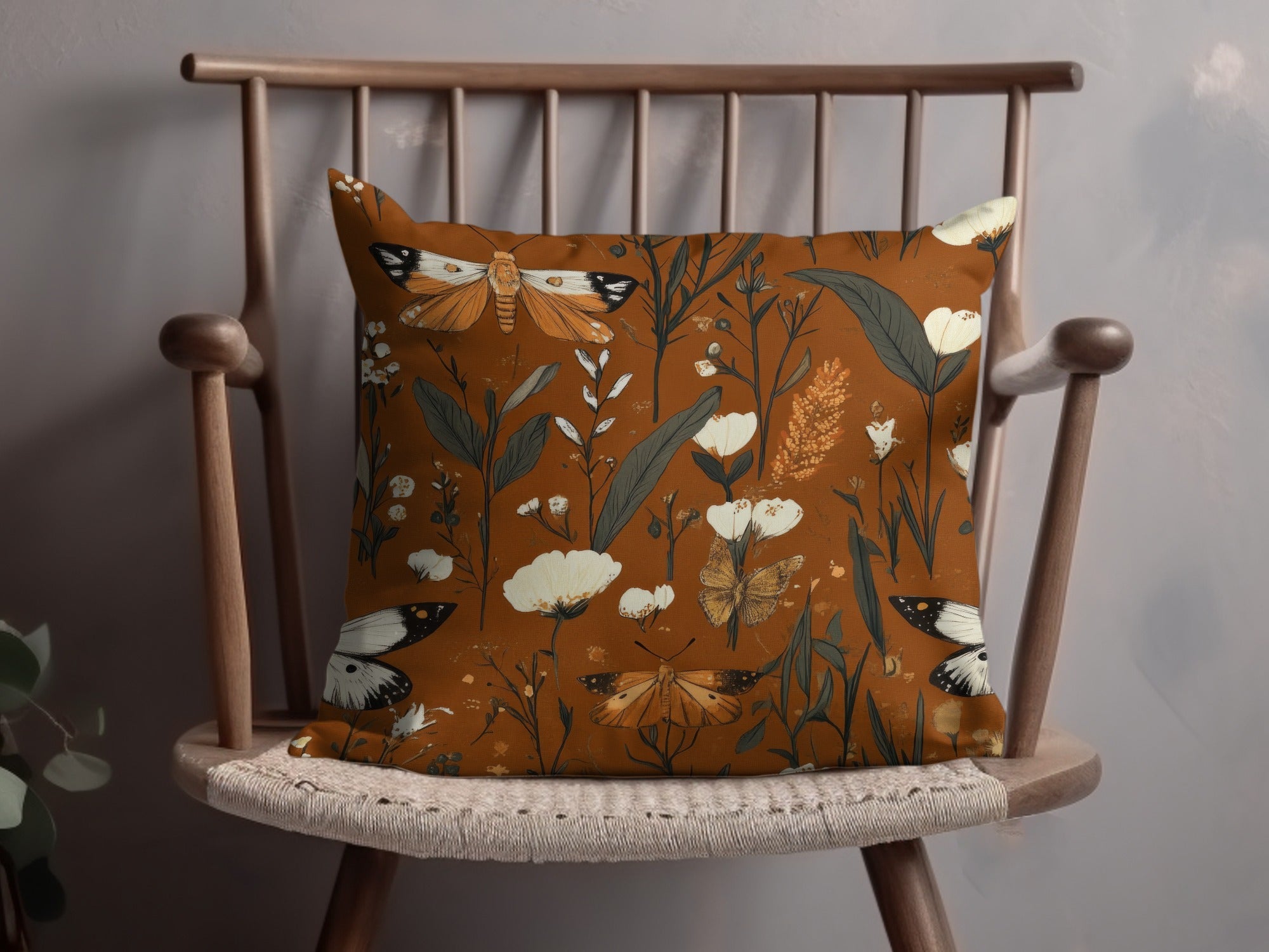 Butterfly Digital Paper, Floral Seamless Pattern, Nature Fabric Design, Botanical Scrapbook Paper, Rust Background, JPEG Digital Files - Moore and Mountain