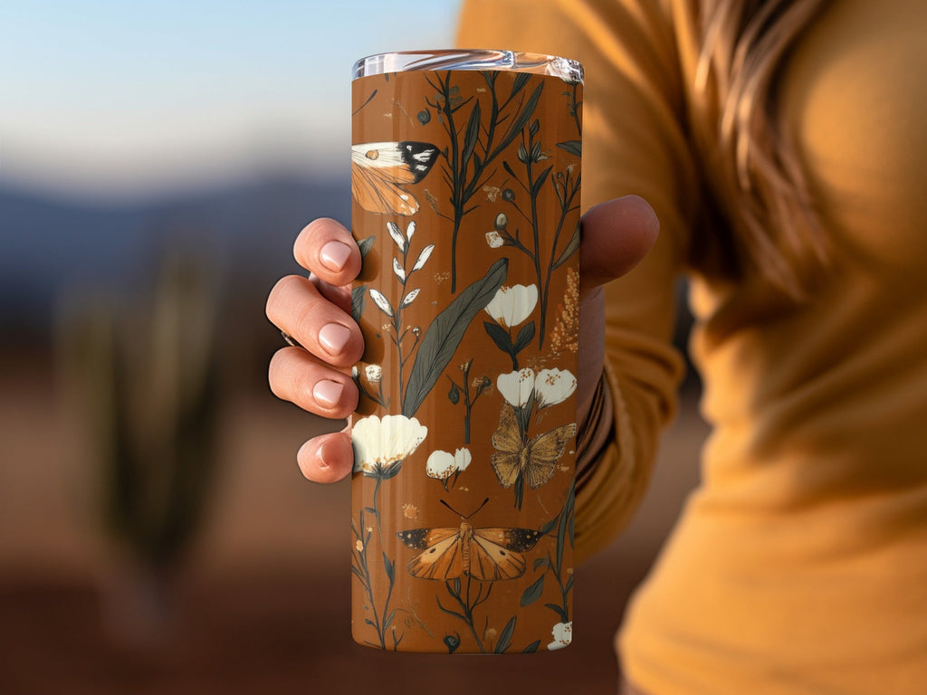 Butterfly Digital Paper, Floral Seamless Pattern, Nature Fabric Design, Botanical Scrapbook Paper, Rust Background, JPEG Digital Files - Moore and Mountain