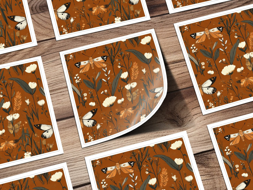 Butterfly Digital Paper, Floral Seamless Pattern, Nature Fabric Design, Botanical Scrapbook Paper, Rust Background, JPEG Digital Files - Moore and Mountain