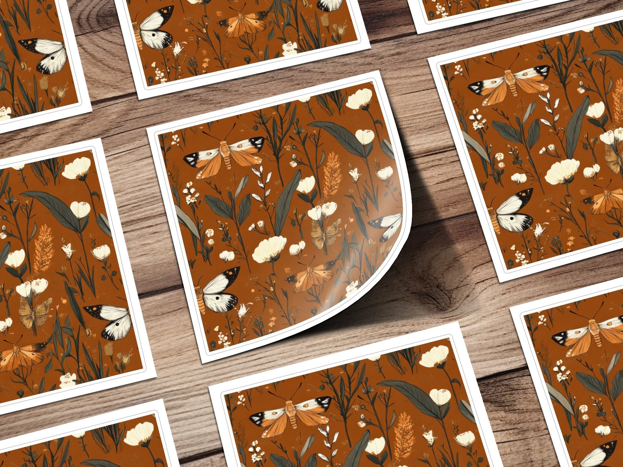 Butterfly Digital Paper, Floral Seamless Pattern, Nature Fabric Design, Botanical Scrapbook Paper, Rust Background, JPEG Digital Files - Moore and Mountain