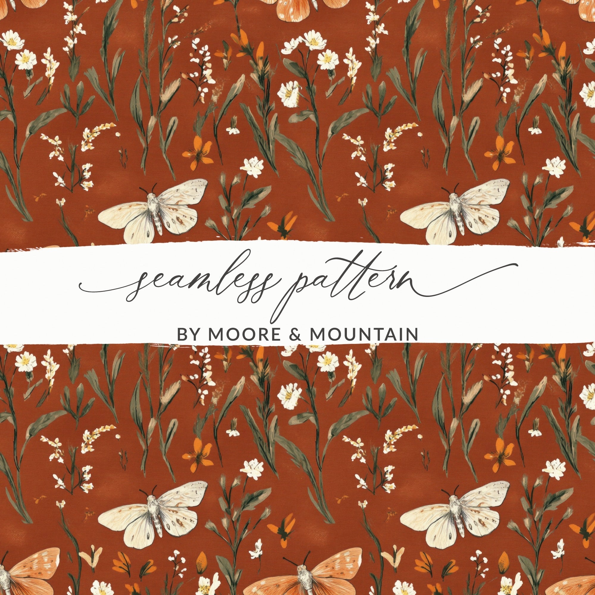 Butterfly Floral Digital Paper, Seamless Rust Pattern, Fall Backgrounds, 12x12 JPEG Files, Scrapbook Paper, Fabric Design, Digital - Moore and Mountain