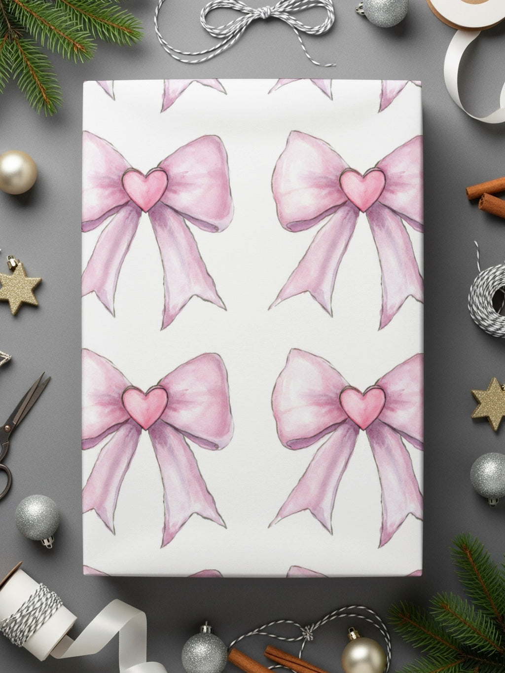 Pink Heart Bow Design Wrapping Paper for Gifts