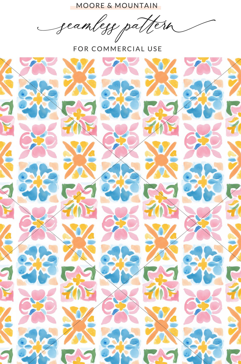 Watercolor abstract floral tile square seamless pattern product type