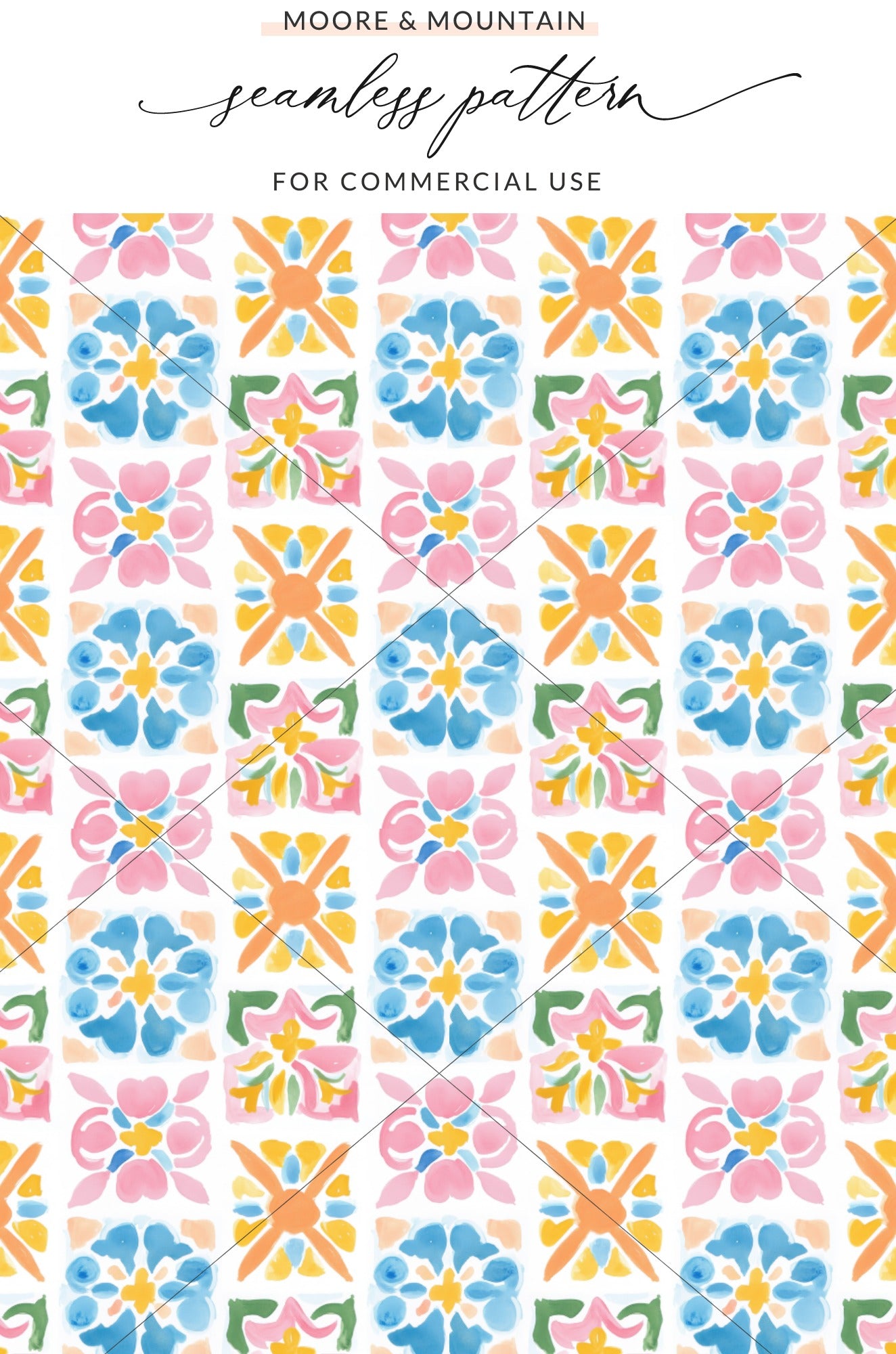 Watercolor abstract floral tile square seamless pattern product type
