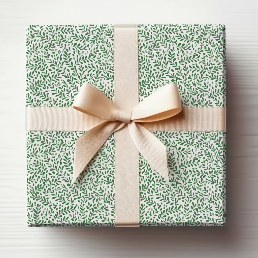 Elegant Green and White Leaf Pattern Gift Wrap Product