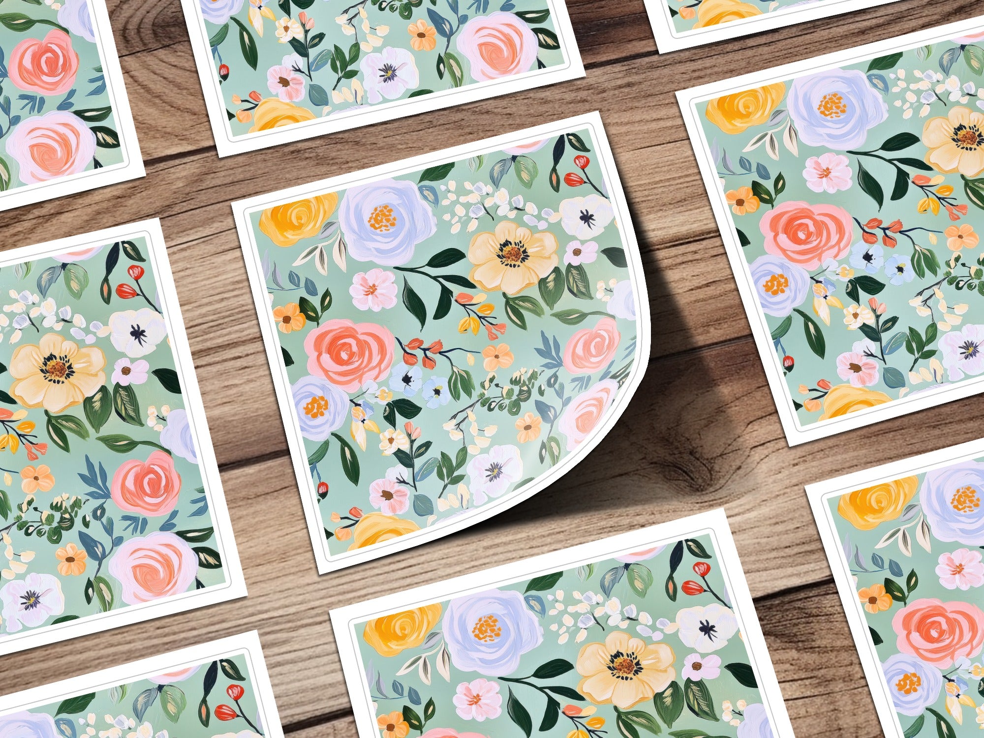 Modern Gouache Painted Mint Green Seamless Pattern, Fine Art Floral Digital Paper, Abstract Floral Print, Commercial Use