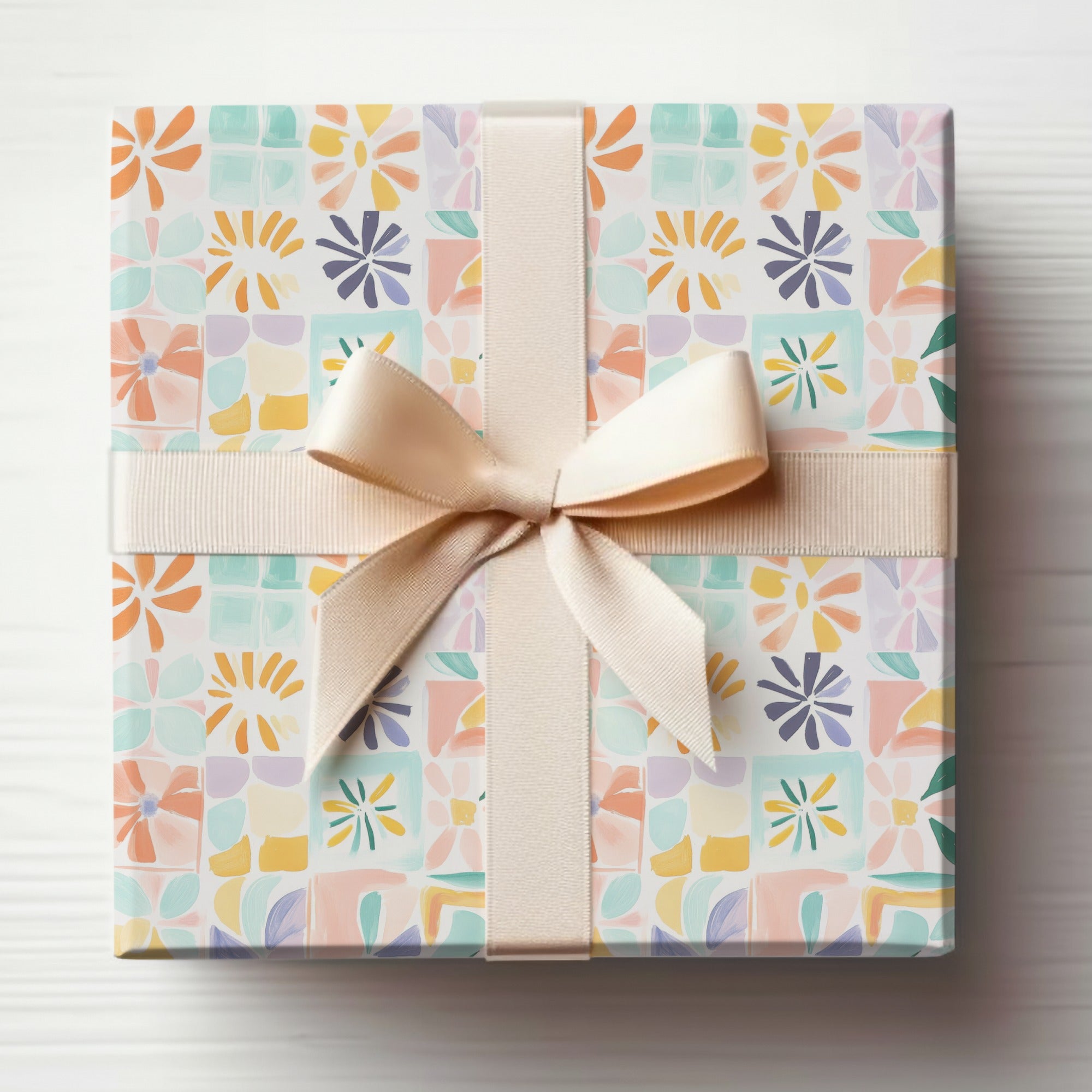 Abstract Floral Tile Pattern Gift Box Pastel Hues product type