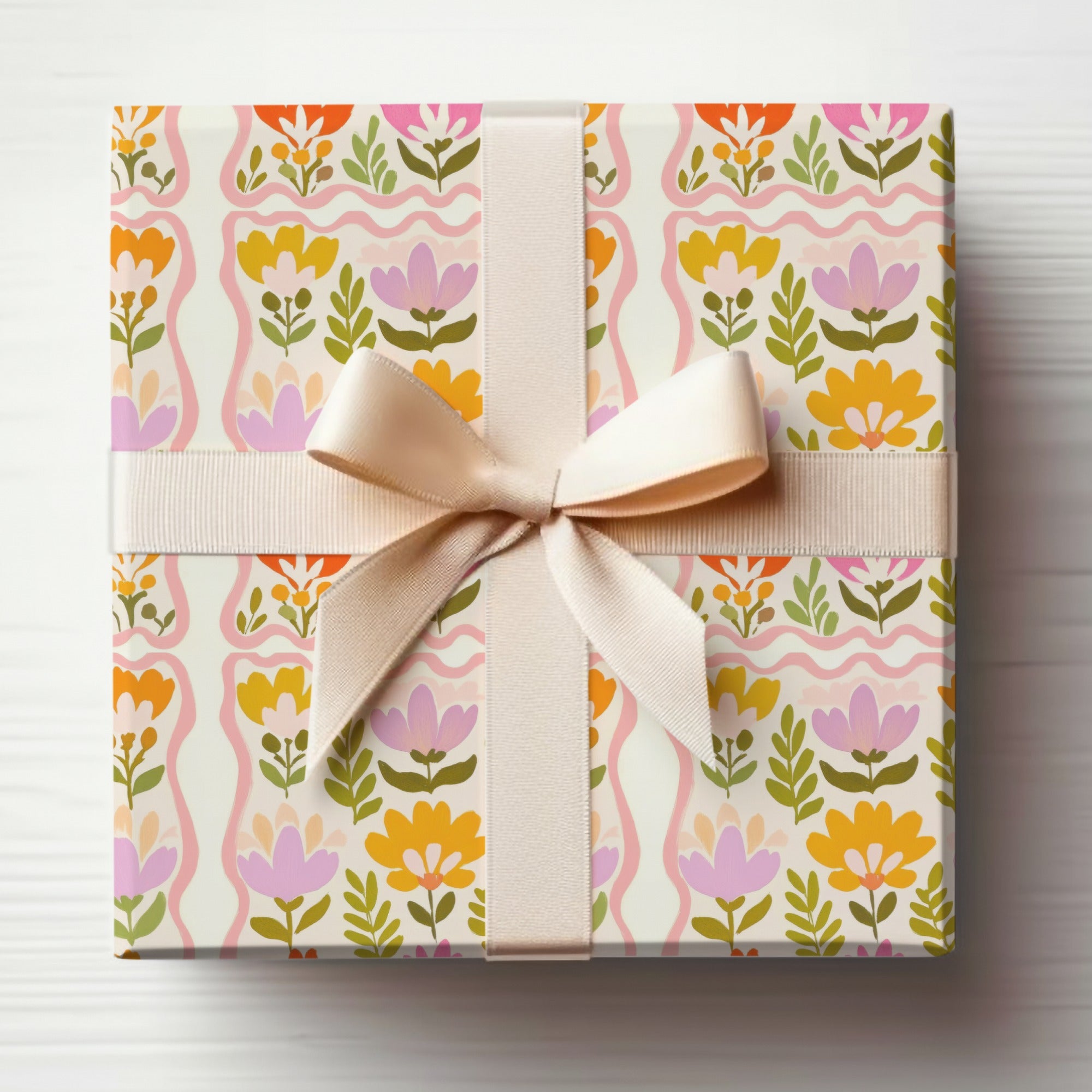 Floral Pattern Gift Wrapping Paper with Bow