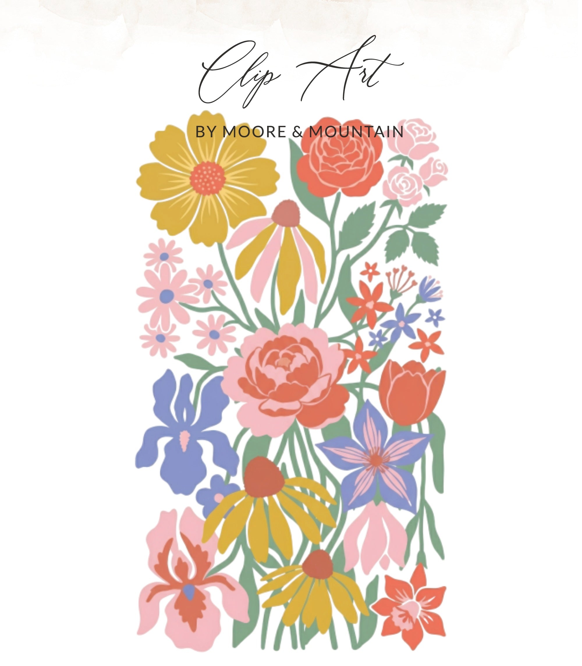 Floral illustration with text "Clip Art by Moore & Mountain" at top.