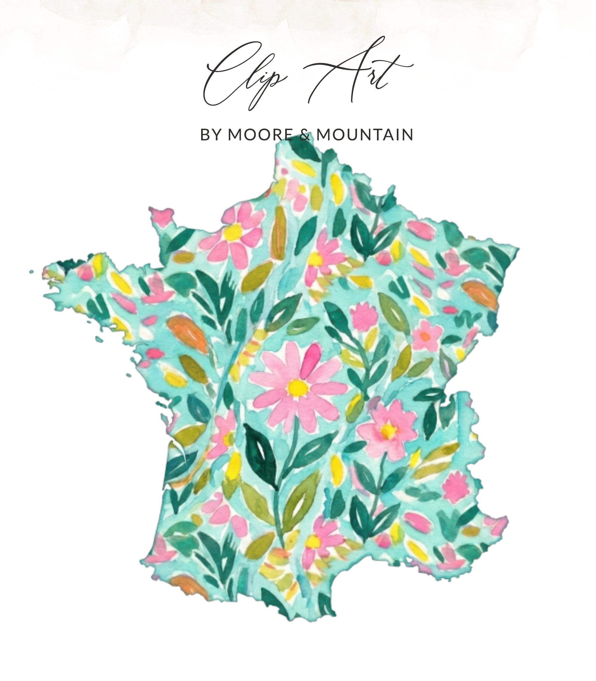 France map outline with floral watercolor pattern and "Clip Art" text.